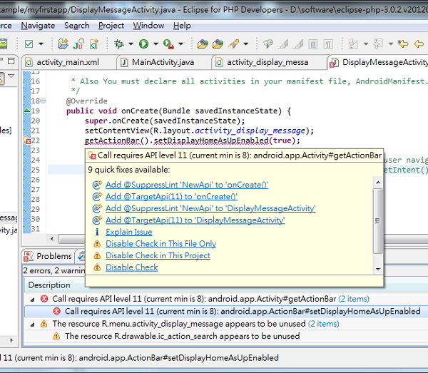 Eclipse Android SDK Call Requires API Level Error