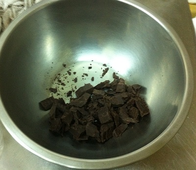 Dark Black Chocolate Pieces in a Bowl