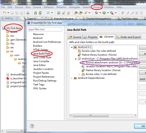 Eclipse Project Properties Java Build Path Dialog