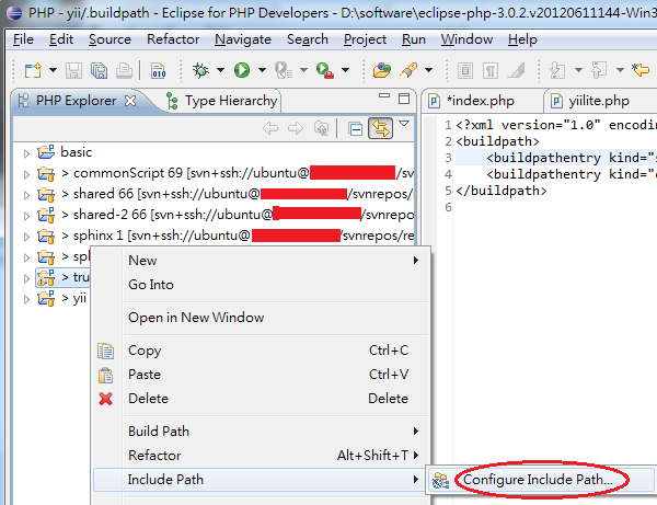 PHP Eclipse Configure Include Path for a Project