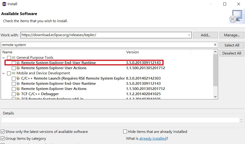 Software To Add To Use Remote System Explorer Perspective in Eclipse