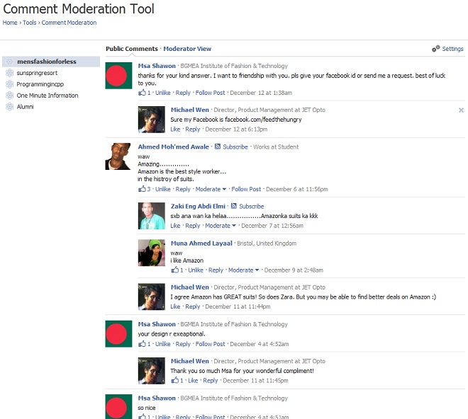 Facebook Comment Widget Moderation Tool Screenshot