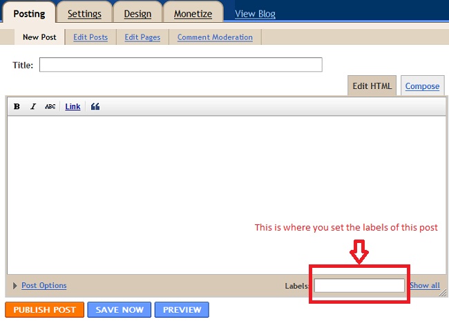 Google Blogger Create A Post Admin Page Labels Field