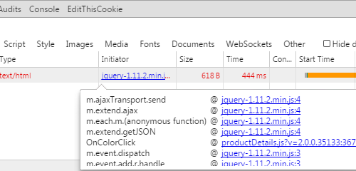 Chrome Developer Tools Network Tab Initiator Column