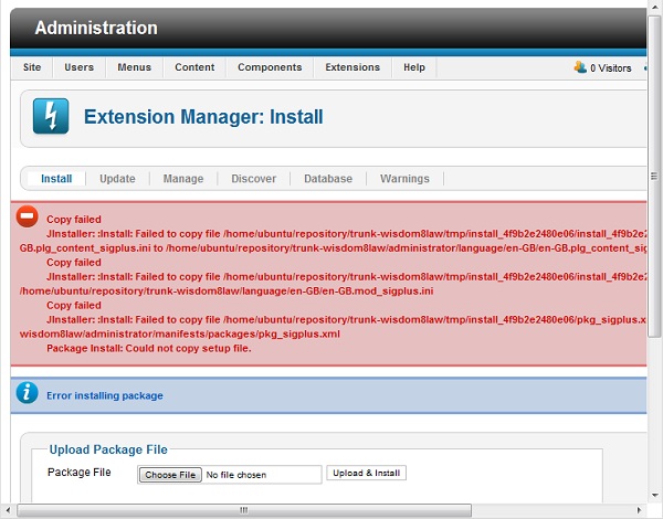Joomla Extension Manager Install Error Installing Package