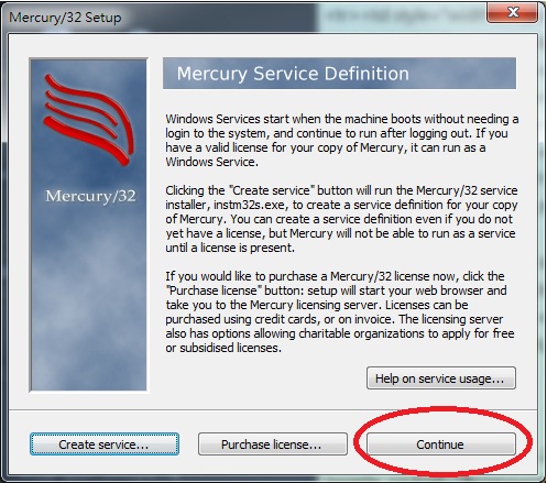 Mercury 32 Mail Transport System Setup Mercury Service Definition