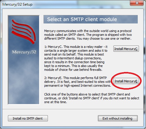 Mercury 32 Mail Transport System Setup Select An SMTP Client Module