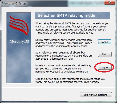 Mercury 32 Mail Transport System Setup Select An SMTP Relaying Mode