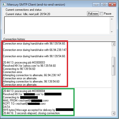 Mercury 32 SMTP Client Connection History